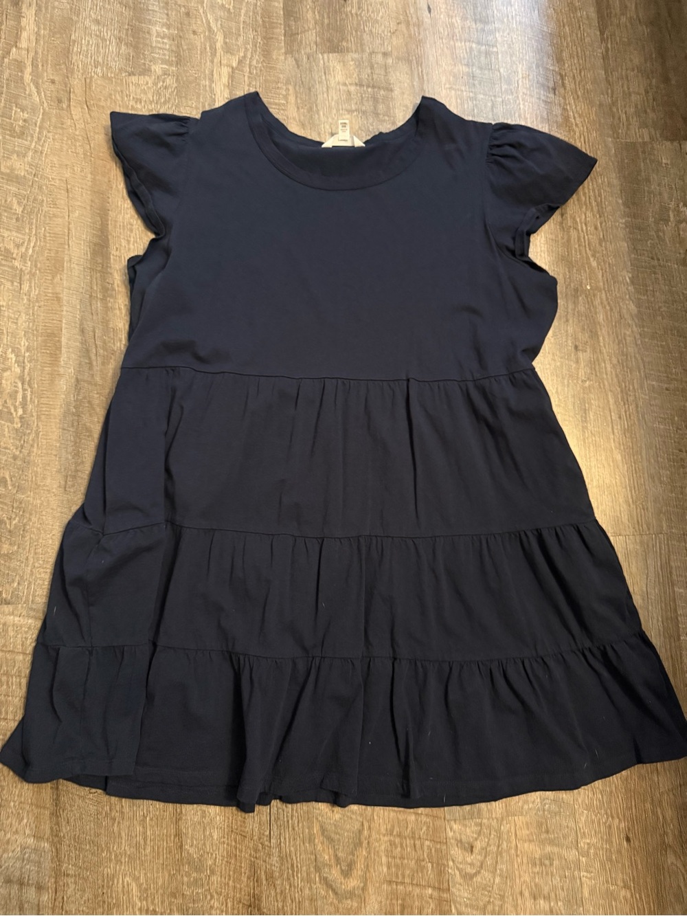 Women Navy Tiered Short Sleeve Dress